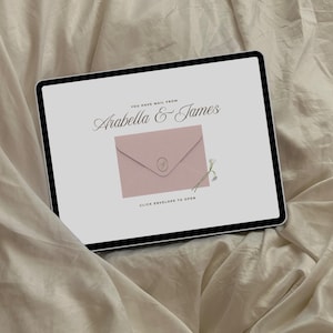 Pink & Green Wedding Website Template with RSVP: Classic Floral Envelope Digital Invitation 画像 3