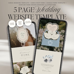 Old Money Wedding Website Template with RSVP: Classic Heirloom Swan Lace Digital Invitation in Blue & Pink