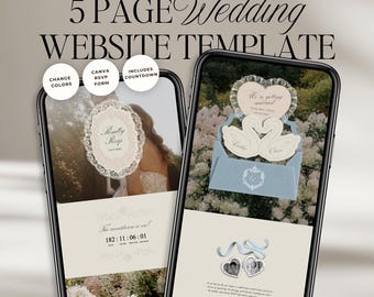 Old Money Wedding Website Template with RSVP: Classic Heirloom Swan Lace Digital Invitation in Blue & Pink