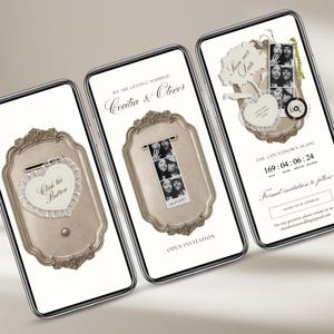 Ivory Photo Booth Save The Date Wedding Website Template: Classic Old Money Lace Digital Invitation with Music image 4