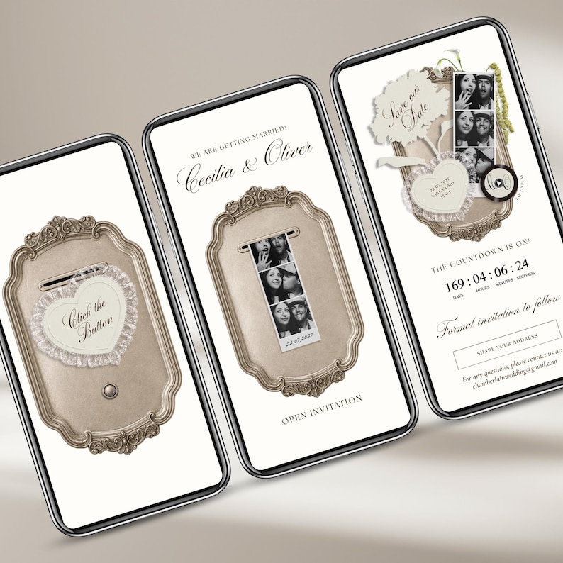 Ivory Photo Booth Save The Date Wedding Website Template: Classic Old Money Lace Digital Invitation with Music image 4