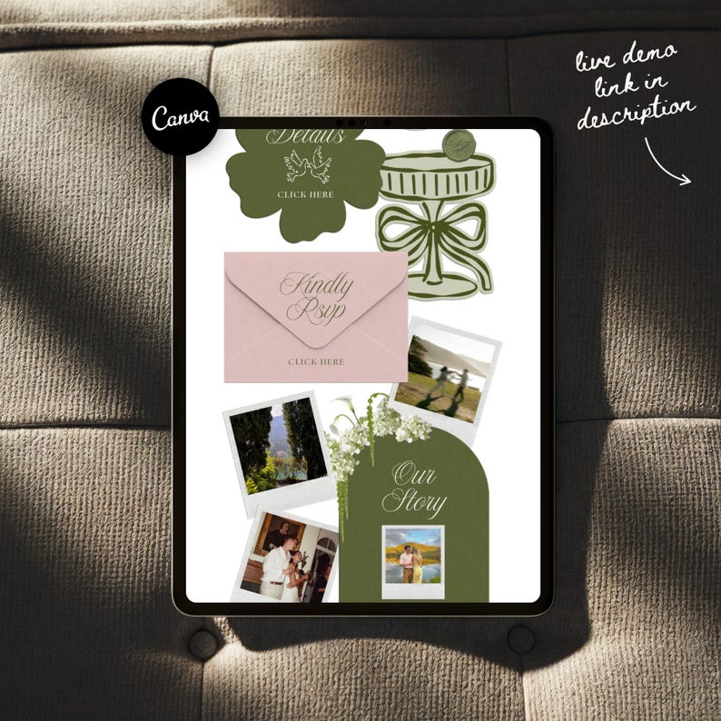 Pink & Green Wedding Website Template with RSVP: Classic Floral Envelope Digital Invitation 画像 9