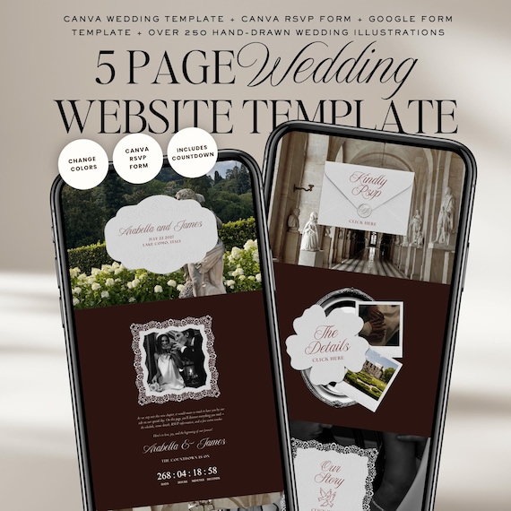 Old Money Wedding Website Template with RSVP: Classic Burgundy Digital Invitation