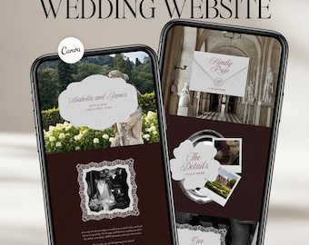 Old Money Wedding Website Template with RSVP: Classic Burgundy Digital Invitation