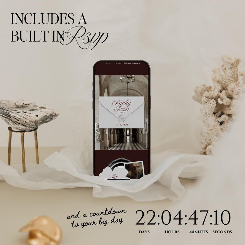 Old Money Wedding Website Template with RSVP: Classic Burgundy Digital Invitation image 14