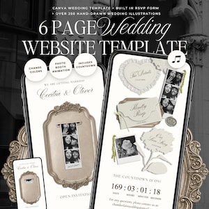 Ivory Photo Booth Wedding Website Template with RSVP: Classic Old Money Lace Digital Invitation with Music