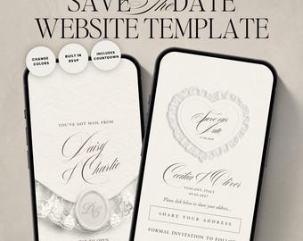 Elegant Lace Save The Date Wedding Website Template: Classic Ivory Heart Digital Invitation