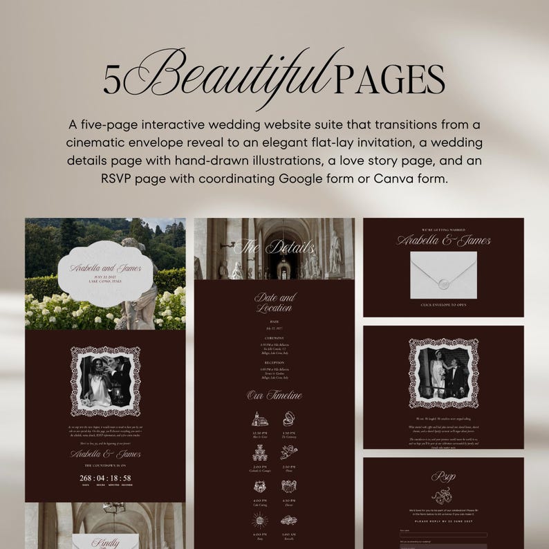 Old Money Wedding Website Template with RSVP: Classic Burgundy Digital Invitation image 12