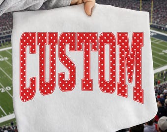 Custom Mascot Name PNG, Polka Dot Varsity Custom Mascot Name PNG, School Spirit Game Day Shirt Design, Team Spirit Sublimation PNG