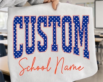 Custom Mascot Name & School Name PNG, Polka Dot Varsity Letters, Personalized School Spirit Design, Custom Team Colors, Sublimation PNG