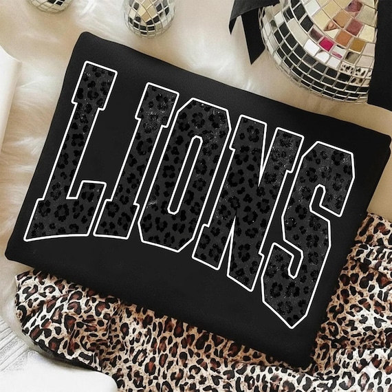 Lions PNG, Black Leopard Lions Mascot PNG, Varsity School Spirit Game Day Shirt Design, Team Spirit Sublimation PNG