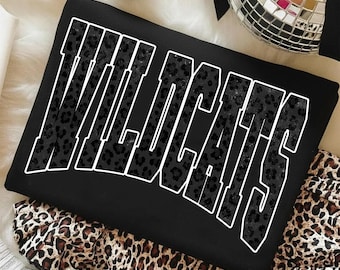 Wildcats PNG, Black Leopard Wildcats Mascot PNG, Varsity School Spirit Game Day Shirt Design, Team Spirit Sublimation PNG