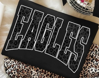 Eagles PNG, Black Leopard Eagles Mascot PNG, Varsity School Spirit Game Day Shirt Design, Team Spirit Sublimation PNG