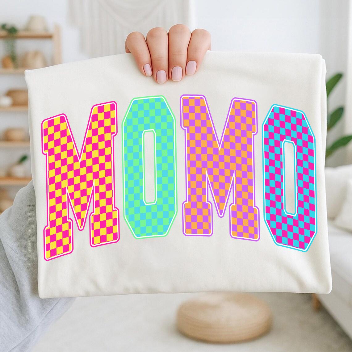 Momo PNG, Colorful Checkerboard Momo PNG, Retro Nickname Shirt Design ...