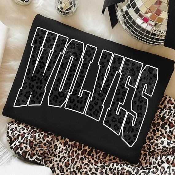 Wolves PNG, Black Leopard Wolves Mascot PNG, Varsity School Spirit Game Day Shirt Design, Team Spirit Sublimation PNG