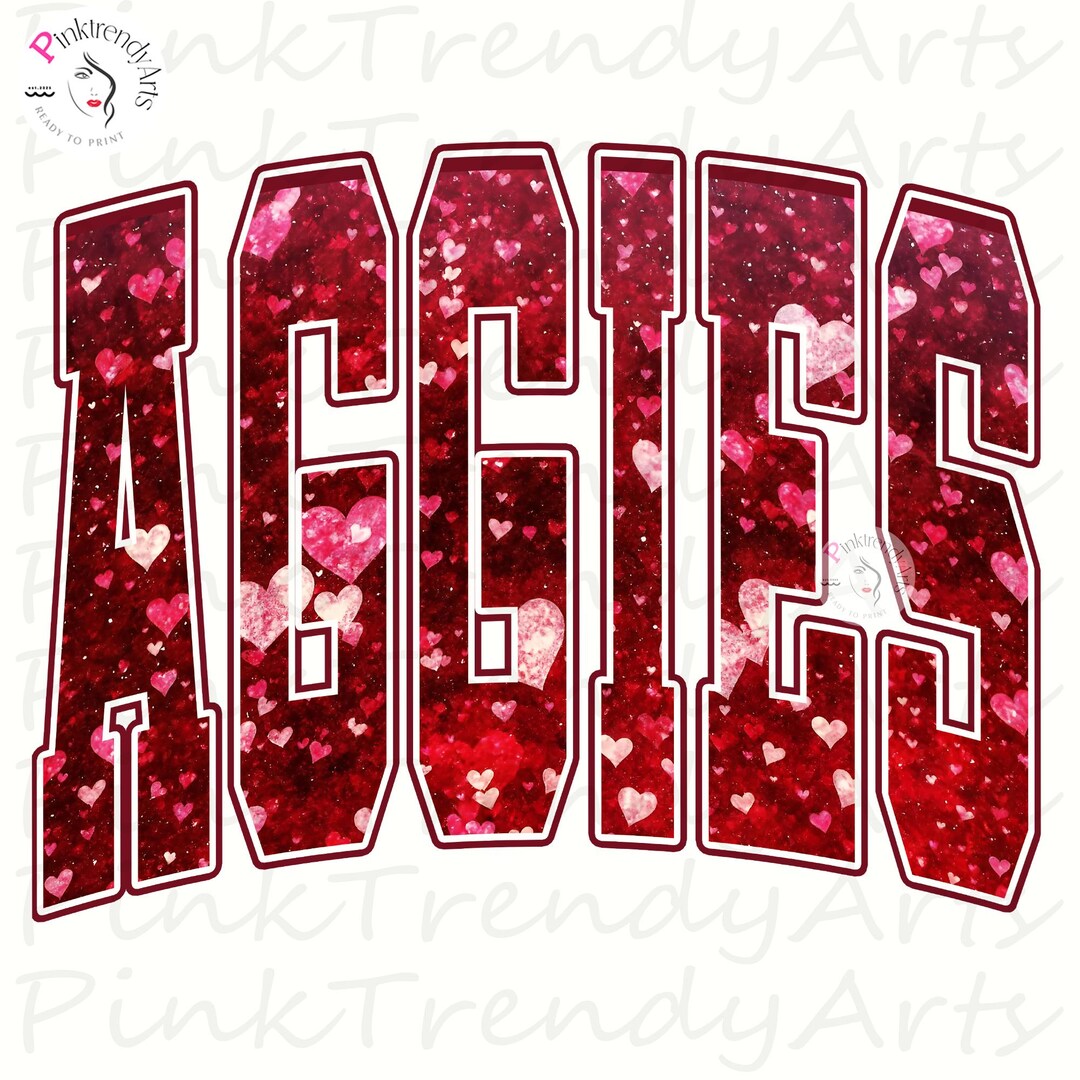 Aggies PNG, Glitter Hearts Mascot Shirt Design, Varsity Letters ...