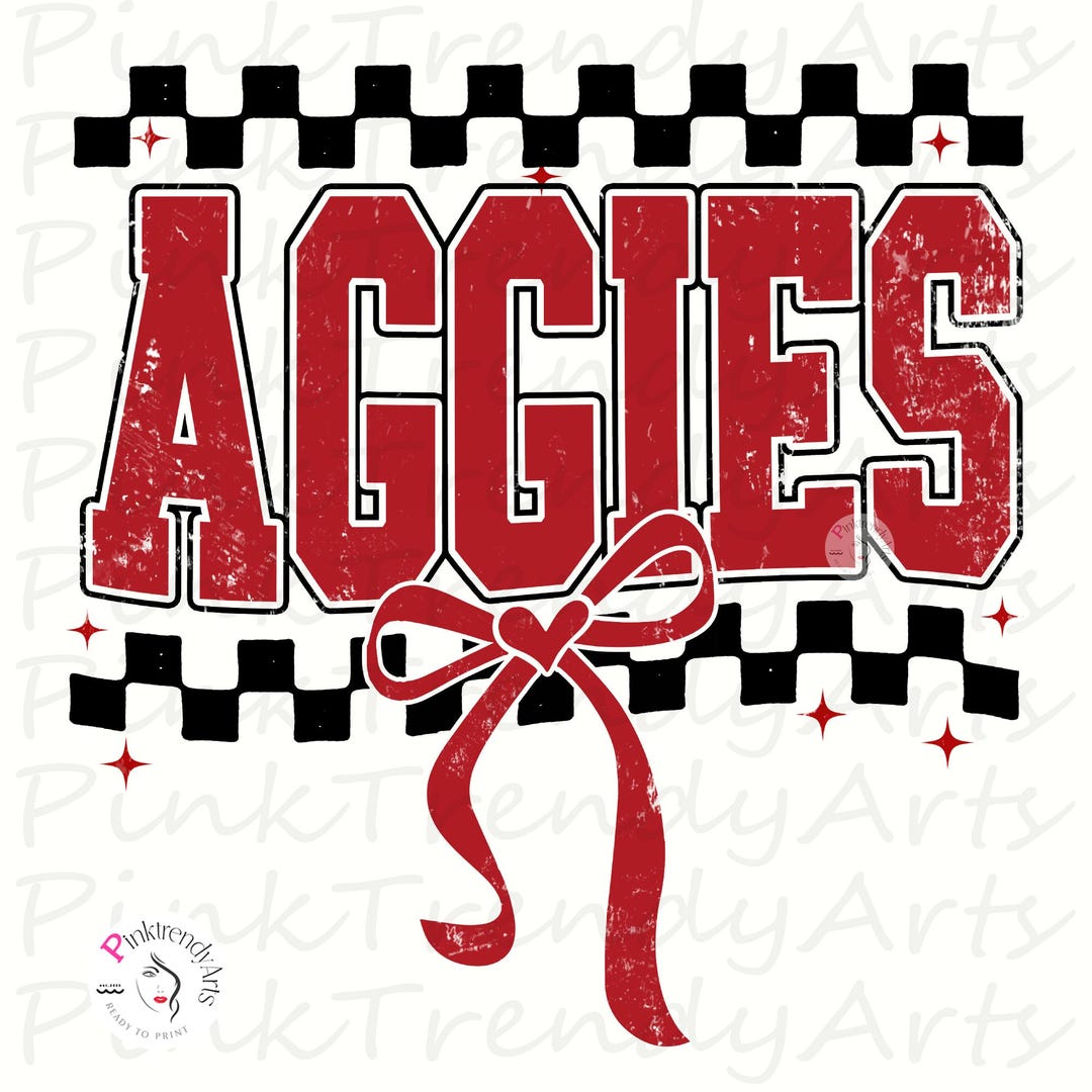 Aggies Mascot PNG, Retro Distressed Checkered Coquette Bow Design, Game ...