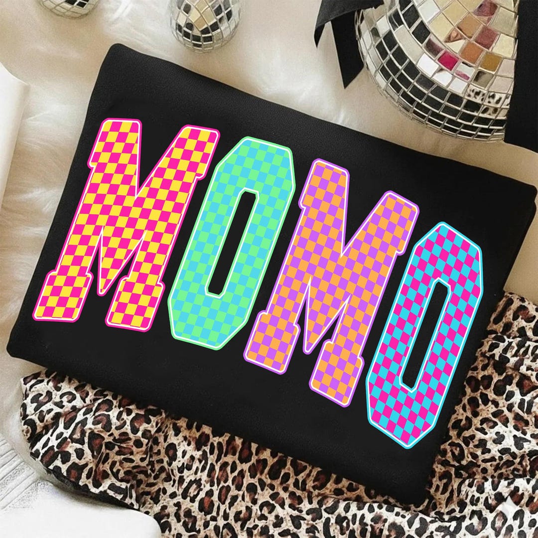 Momo PNG, Colorful Checkerboard Momo PNG, Retro Nickname Shirt Design ...