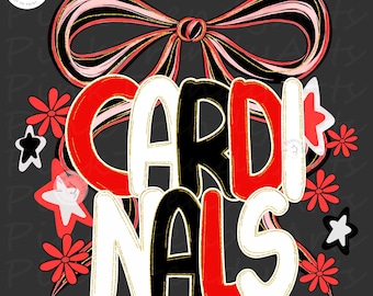 Cardinals PNG, Red Coquette Bow Cardinals Mascot Shirt Design, Game Day School Spirit Sublimation, Girly Sports Team Digital Download