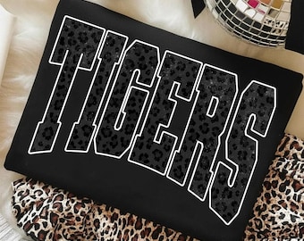 Tigers PNG, Black Leopard Tigers Mascot PNG, Varsity School Spirit Game Day Shirt Design, Team Spirit Sublimation PNG