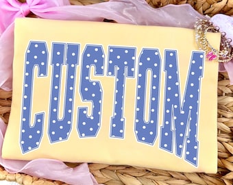 Custom Name PNG, Blue Polka Dot Custom Name PNG, Varsity Personalized Name Shirt Design, Sublimation PNG