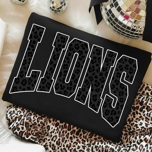 Lions PNG, Black Leopard Lions Mascot PNG, Varsity School Spirit Game Day Shirt Design, Team Spirit Sublimation PNG image 2