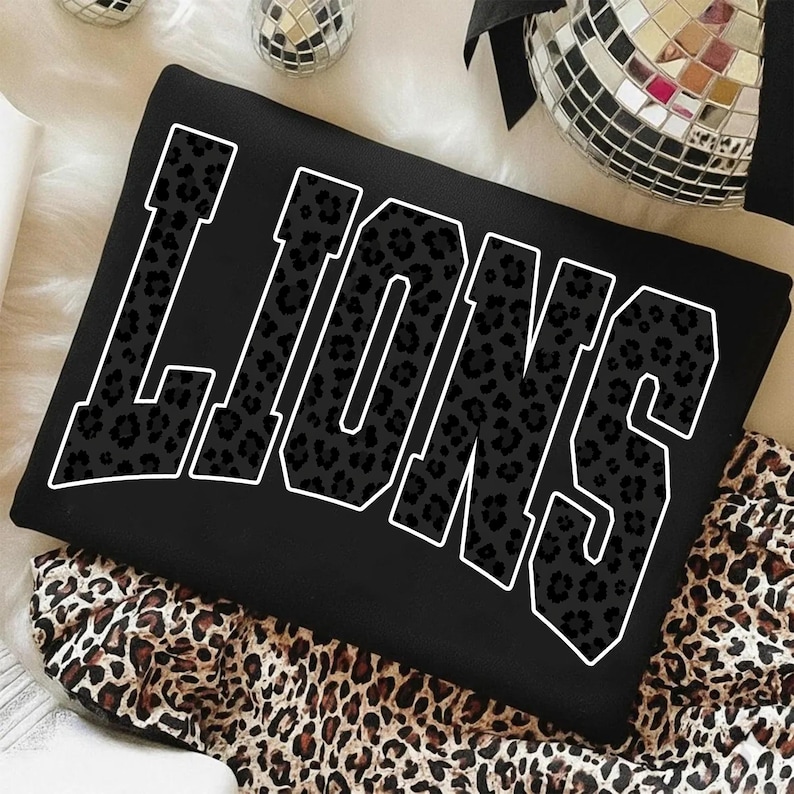 Lions PNG, Black Leopard Lions Mascot PNG, Varsity School Spirit Game Day Shirt Design, Team Spirit Sublimation PNG image 2