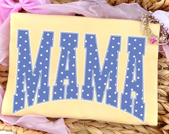 Mama PNG, Blue Polka Dot Mama PNG, Varsity Mama Shirt Design, Gift for Mama, Sublimation PNG