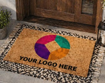 Tu logotipo aquí. Felpudo personalizado, felpudo de bienvenida colorido con diseño personalizado, felpudo personalizado, logotipo de empresa, felpudo de bienvenida personalizado, nuevo hogar.