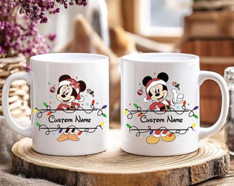 Disney Personalized Christmas Mug, Custom Name Disney Cup, Mickey and Friends Coffee Mug, Christmas Gift for Kids and Family