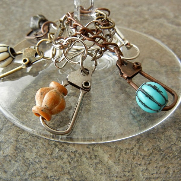 Set of 4 Vintage Bead Wine Glass Charms