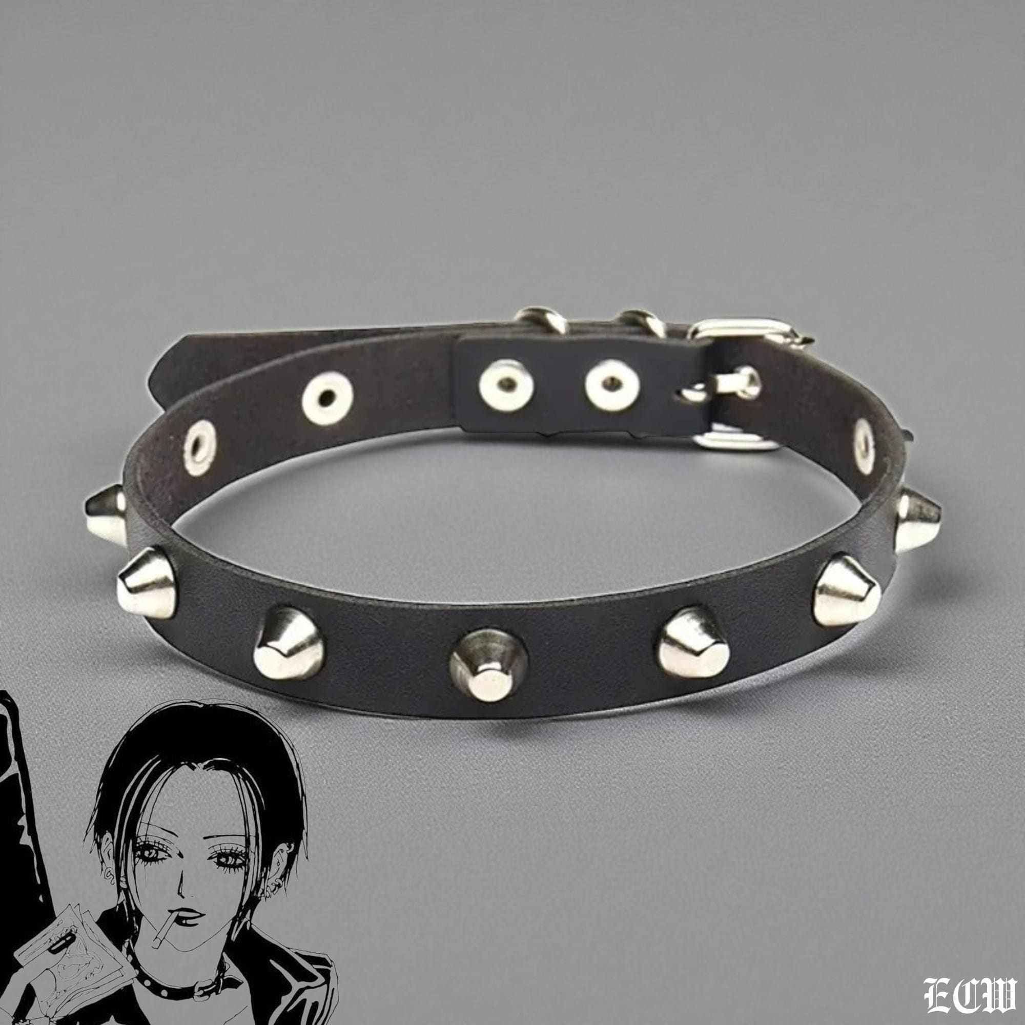 Gothic Nana Choker: Punk Spike Heart Rivet Leather Collar Necklace