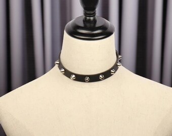 Gothic Nana Choker: Punk Spike Heart Rivet Leather Collar Necklace