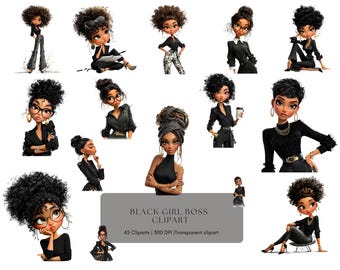 Black Girl Boss clipart png, empowered black woman digitale clipart voor baas ontwerpen, bundel (commercieel gebruik, digitaal)