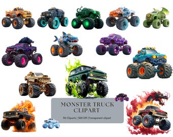 Monster Truck Clipart Bundle, Extreme Offroad Monster Truck Clipart Bundle, Extreme Vehicle Clipart Bundle