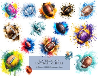 Watercolor Football Collection clipart bundle Png, Football Posters Clipart Bundle Png, Art