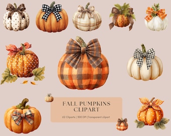 Clipartbundel aquarel pompoen: 62 herfst-png-ontwerpen (digitale download)