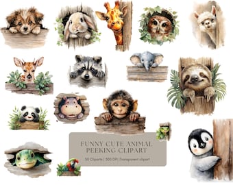 Akvarell rolig söt djurkikare clipart-paket png, djurkikare clipart-paket png, barnrumstryck png
