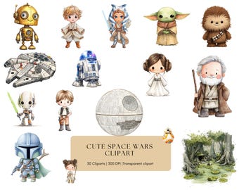 Cute Space Wars Clipart Bundle Png, Space Themed Clipart Bundle Png, (Commercial Use, Digital)