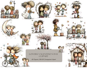 Lovers Valentine's Day Clipart Bundle, Romantic Couple Clipart Bundle,  (Commercial Use, Digital)