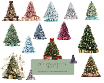 Christmas Trees Clipart Bundle Png, Festive Tree Illustrations Clipart Bundle Png, Watercolor Clipart Bundle Png, (Commercial Use, Digital)