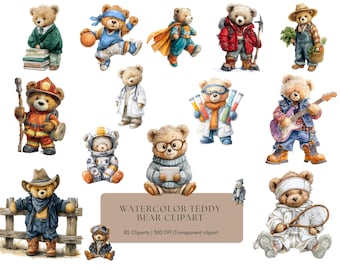 Clipart z misiem Teddy Bear w formacie PNG, Luksusowa modna grafika z misiem, Klasyczne misie do pokoju dziecięcego, Baby Shower, Zestaw z misiem Polo (do użytku komercyjnego, cyfrowy)