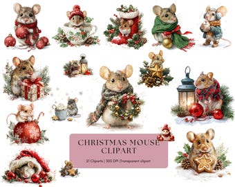 Clipartbundel kerstmuis: feestelijke plakboekafbeeldingen (digitale download)