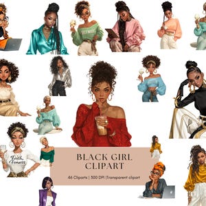 Black Girl-clipartbundel: afromeisjes, denimstijl (digitale download)