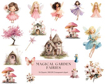 Watercolor Garden Fairies Clipart Bundle (Digital Download)