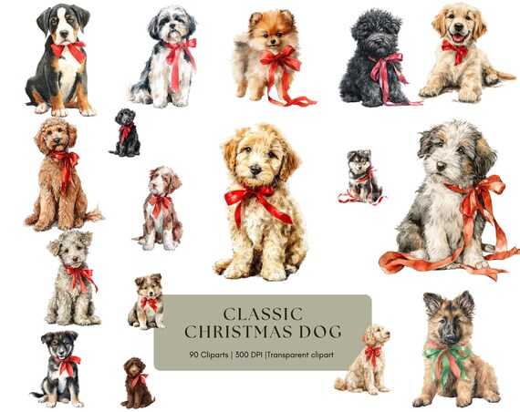 Christmas Dog Clipart Bundle: Holiday Floral PNG Images (Digital Download)