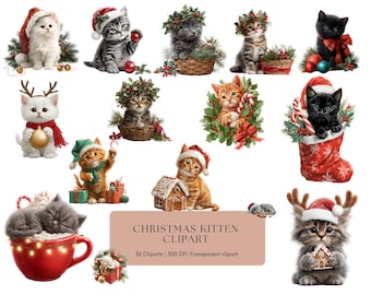 Christmas Kitten Clipart Bundle, Cute Christmas Cats Clipart Bundle(Commercial Use, Digital)