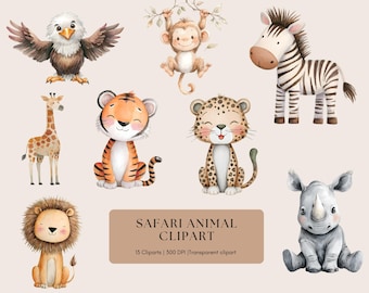 Safari Animals Clipart Bundle: Hand-Designed Jungle PNGs (Digital Download)