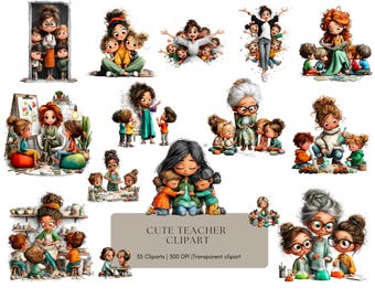 Cute Teacher Clipart Png, Cute Teacher Clipart With Friendly Illustrated Character, School Designs Bundle (Commercial Use, Digital)