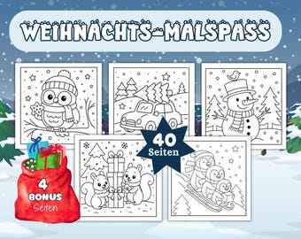 Weihnachts-Malbuch – 40 Ausmalbilder + 4 Bonus-Seiten für Kinder